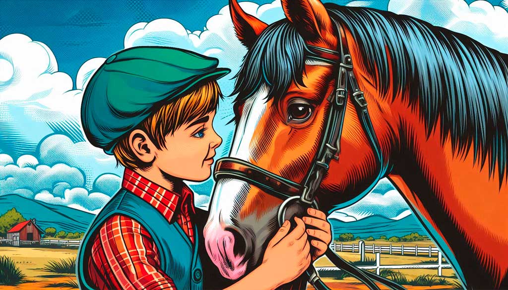 Niño-con-caballo Niño cerca de la cabeza de un precioso caballo marrón
